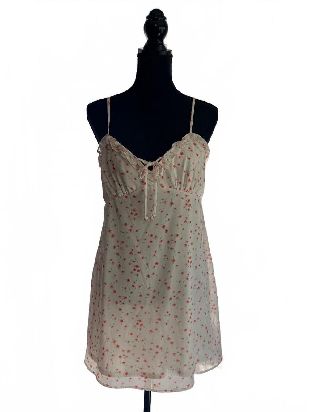 Chiffon Floral Spaghetti Strap Mini Dress with Ruffle Tie Front - Lightweight Bo